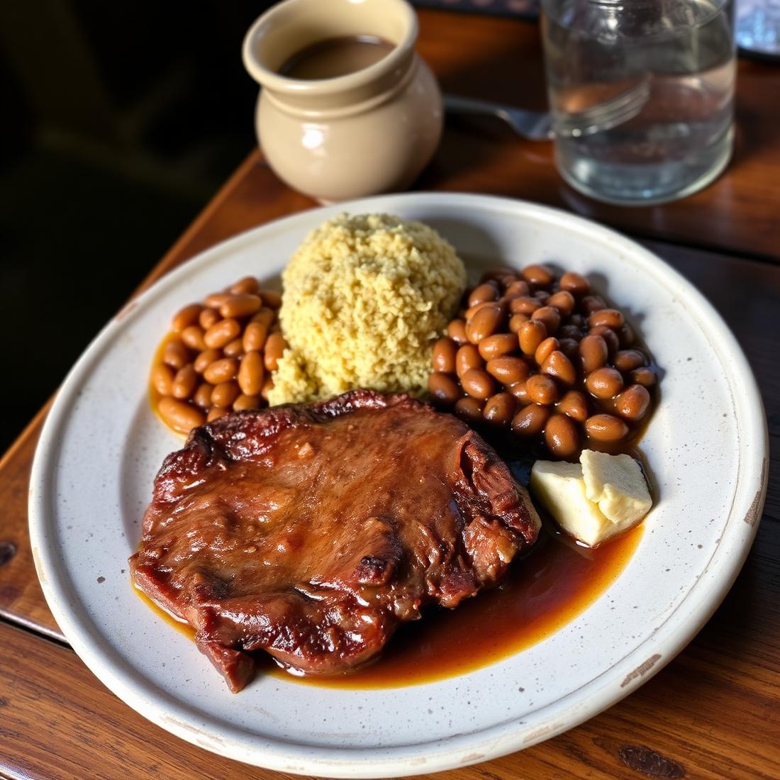 Picanha caipira com tutu à mineira, feijão e farofa